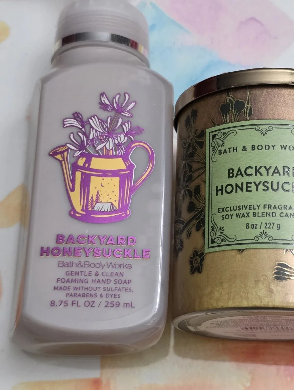 Bath & Body Works Backyard Honeysuckle Foaming Hand Soap & Candle Set NEW - Picture 2 of 6